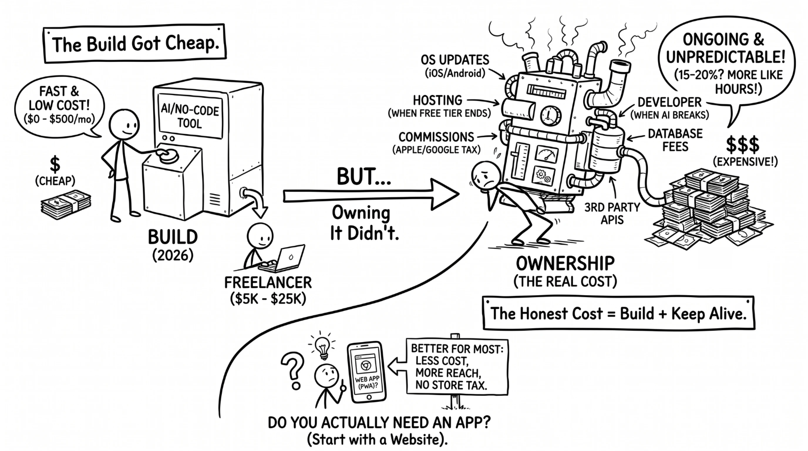 How much does an app cost in 2026 — build, publish and run costs by route