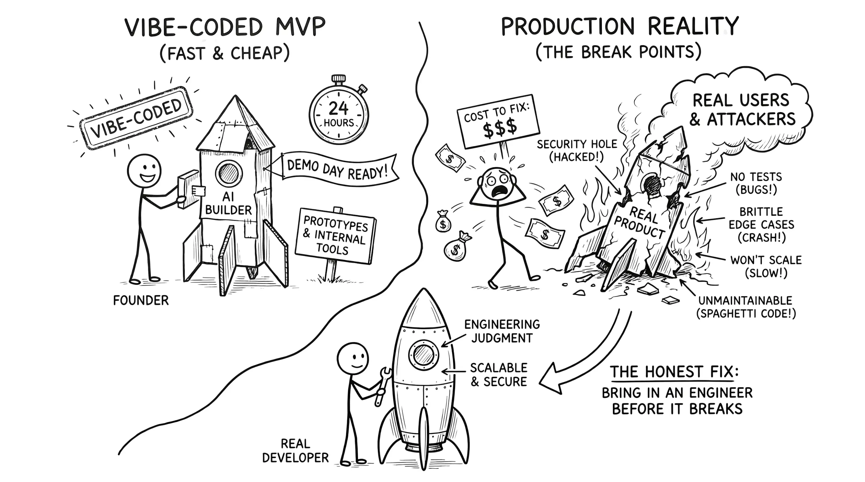 Where AI-built vibe-coded apps break and what fixing them costs
